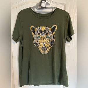Guess green leopard bling t-shirt. Size small.